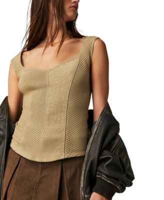 Free People - Women's Boss Babe Ribbed-Knit Corset Tank Top