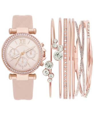 Jessica Carlyle - Women's Blush Leather Strap Watch 36mm Gift Set