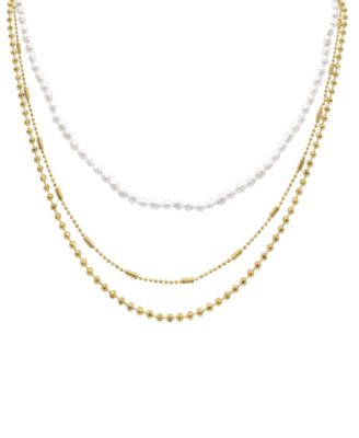 ADORNIA - Gold-Tone Imitation Pearl Three-Row Layered Necklace