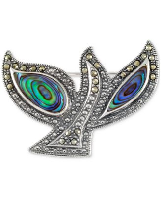 Macy's - Abalone & Marcasite (1/3 ct. t.w.) Dove Pin in Sterling Silver