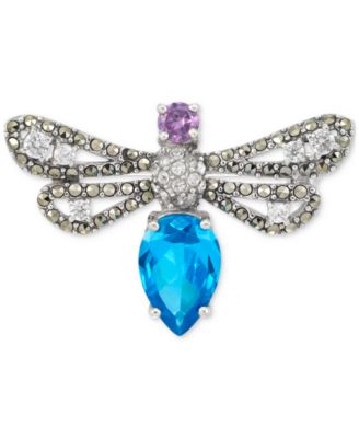 Macy's - Marcasite (3/8 ct. t.w.) & Cubic Zirconia Dragonfly Pin in Sterling Silver