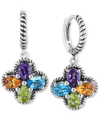 EFFY Collection - Multi-Gemstone Flower Dangle Drop Earrings (3-1/3 ct. t.w.) in Sterling Silver