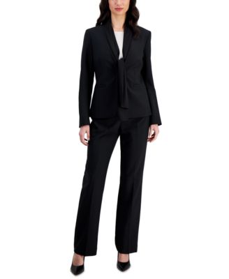Le Suit - Women's Scarf-Collar Blazer & Side-Zip Pants