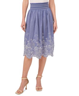 CeCe - Women's Floral Embroidered Cotton Midi Skirt