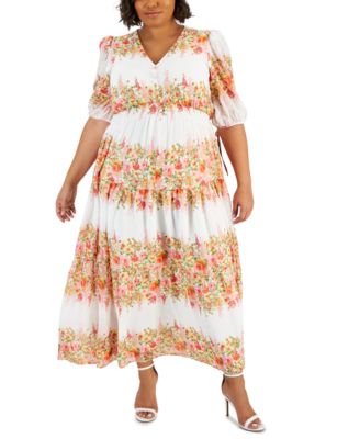 Taylor - Plus Size Floral-Print Chiffon A-Line Midi Dress