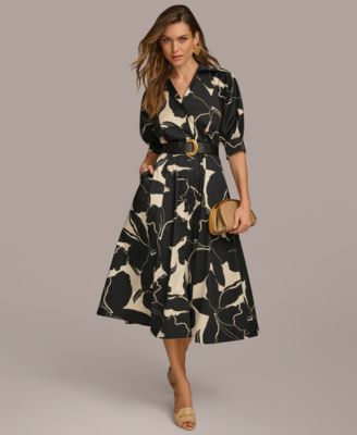 Donna Karan New York - Women's Printed Faux-Leather Belt Shirtdress