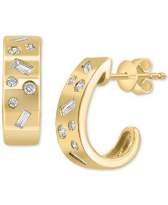 EFFY Collection - Diamond Small C-Hoop Earrings (1/4 ct. t.w.) in 14k Gold, 0.5"