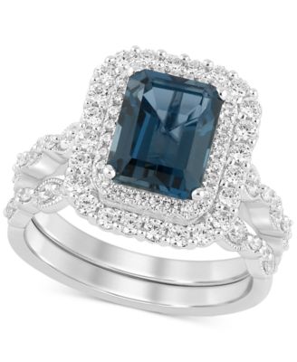 Macy's - London Blue Topaz (2-7/8 ct. t.w.) & Diamond (7/8 ct. t.w.) Double Halo Bridal Set in 14k White Gold