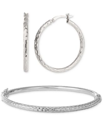 Giani Bernini - 2-Pc. Set Textured Medium Hoop Earrings & Matching Bangle Bracelet in Sterling Silver