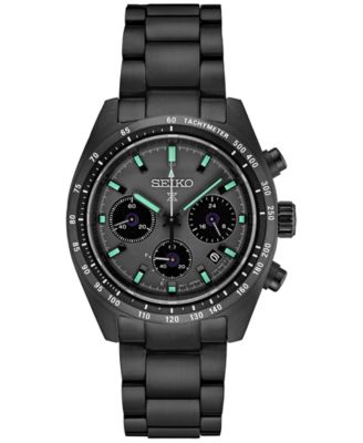 Seiko - Men's Chronograph Solar Prospex Speedtimer Black Ion Plated Stainless Steel Bracelet Watch 39mm