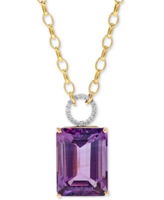 Macy's - Amethyst (22 ct. t.w.) & Diamond (1/6 ct. t.w.) 17" Pendant Necklace in 14k Gold