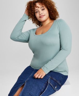 And Now This - Trendy Plus Size Scoop-Neck Long-Sleeve Jersey Top