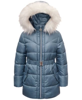 Michael Kors - Toddler & Little Girls Belted Stadium Puffer Jacket with Faux-Fur Trim