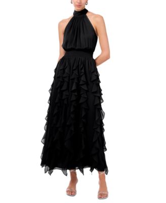 1.STATE - Women's Sleeveless Ruffled Halter Maxi Dress