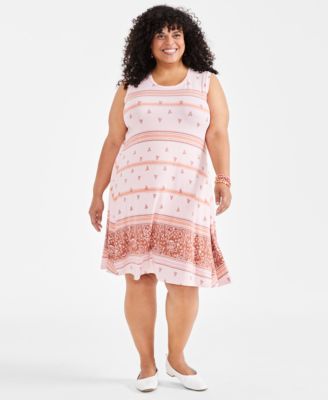 Style & Co - Plus Size Sleeveless Mixed-Stripe Tank Dress