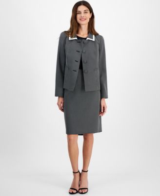 Le Suit - Petite Seamed Birdseye Tweed Skirt Suit