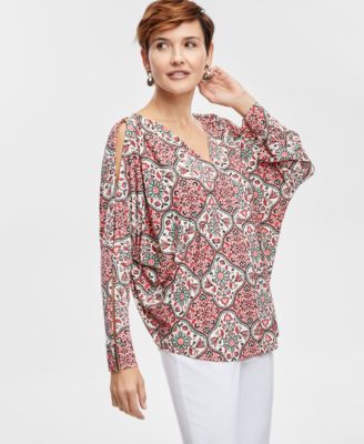 JM Collection - Women's Becca Tile-Print Hardware Dolman Top