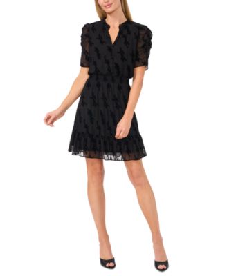 CeCe - Women's Puff-Sleeve Smocked-Waist Dress