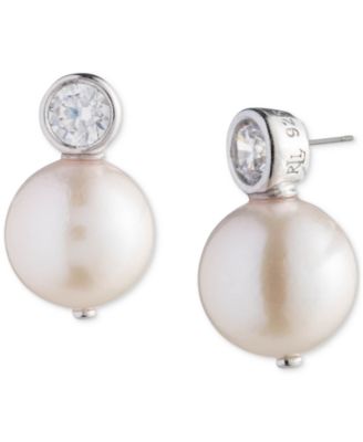 Ralph Lauren - Sterling Silver Cubic Zirconia & Freshwater Pearl Stud Earrings