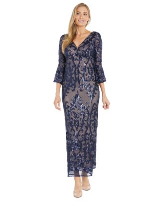 R & M Richards - Women's V-Neck Bell-Sleeve Sequin Dress