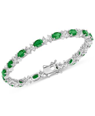Macy's - Emerald (8 ct. t.w.) & White Topaz (1/3 ct. t.w.) Oval Link Bracelet in Sterling Silver (Also in Sapphire & Tanzanite)