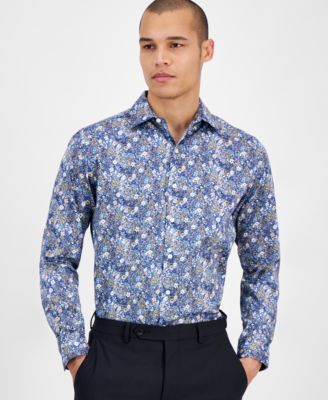 Bar III - Men's Slim Fit Long Sleeve Button-Front Alhambra Floral Print Shirt