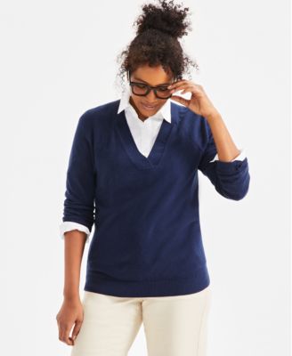 Style & Co - Petite Wide V-Neck Long-Sleeve Sweater