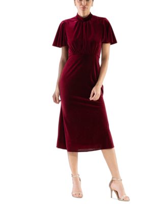 julia jordan - Women's Velvet Mock-Neck Flutter-Sleeve Dress