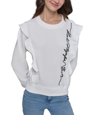 KARL LAGERFELD PARIS - Women's Ruffle Script Pullover Top