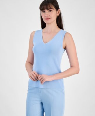 Tahari ASL - Women's Fine-Rib Sleeveless V-Neck Sweater