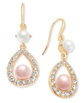 Charter Club - Gold-Tone Pink & White Imitation Pearl Teardrop Earrings
