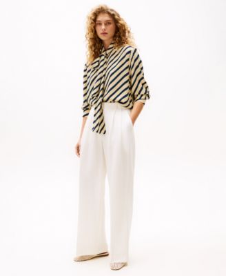 Tommy Hilfiger - Women's Fluid Brenton Striped Tie-Neck Shirt
