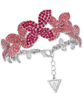 GUESS - Silver-Tone Crystal Pav&eacute; Large Flower Link Bracelet