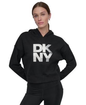 DKNY - Women's Active Stacked Metallic-Logo Hooded Top