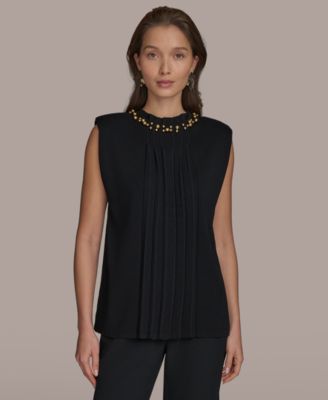 Donna Karan New York - Women's Beaded-Neck Sleeveless Sweater