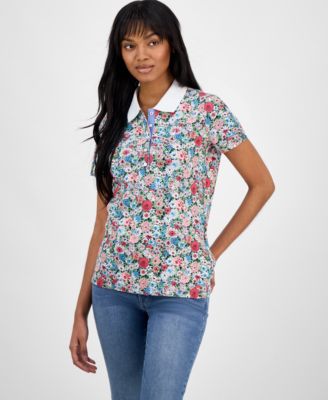 Nautica Jeans - Women's Floral-Print Polo Shirt