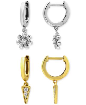 Giani Bernini - 2-Pc. Set Cubic Zirconia Flower & Spike Charm Hoop Earrings (1/4 ct. t.w.) in Two-Tone Sterling Silver