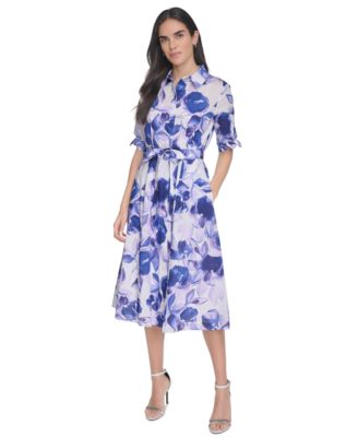 Calvin Klein - Women's Cotton Floral-Print Shirtdress