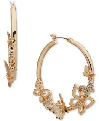 lonna & lilly - Gold-Tone Crystal Pav&eacute; Butterfly Motif Medium Hoop Earrings, 1.3"