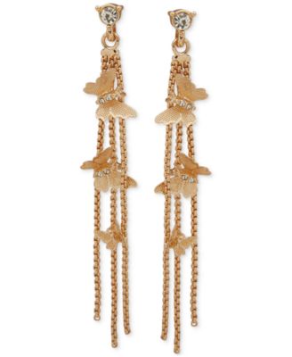 lonna & lilly - Gold-Tone Pav&eacute; Butterfly Chain Linear Drop Earrings