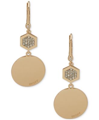DKNY - Gold-Tone Crystal Pav&eacute; Hexagon Logo Double Drop Earrings