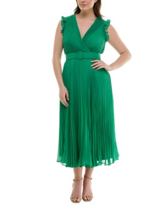 Taylor - Plus Size Pleated Belted A-Line Dress