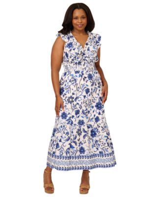 Adrianna Papell - Plus Size Floral-Print Ruffled Maxi Dress