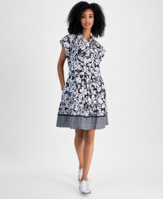 Tommy Hilfiger - Women's Floral-Print Linen-Blend Shirt Dress