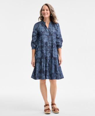Style & Co - Petite Smocked 3/4-Sleeve Tiered Shirtdress