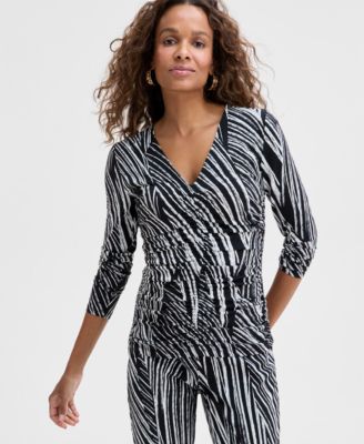 I.N.C. International Concepts - Women's Printed Ruched-Front V-Neck Top