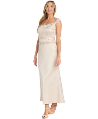 R & M Richards - Women's Lace-Bodice Belted Gown