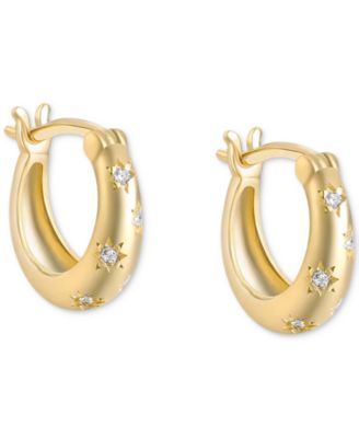 BEN ONI - 18k Gold-Plated Sterling Silver Extra-Small Pav&eacute; Huggie Hoop Earrings, 0.39"
