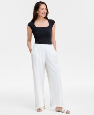 JM Collection - Women's White Wide-Leg Pull-On Pants