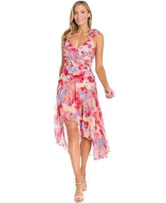 R & M Richards - Petite Floral-Print Ruched High-Low Dress